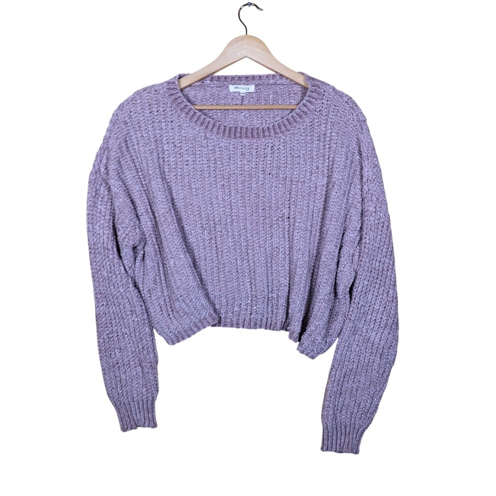 Miracle Women's S/M Purple Textured Knit Cropped Sweater